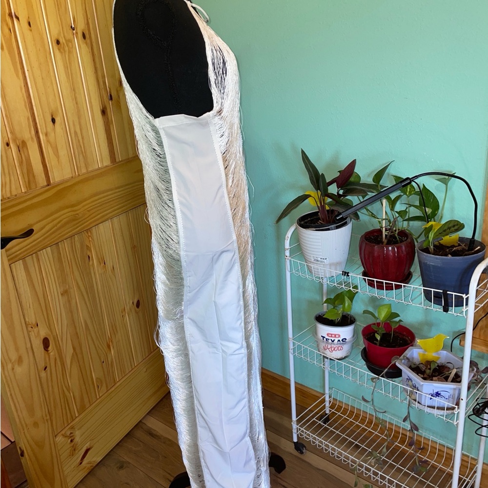 White Fringe Plunge Maxi Dress - Picture 2 of 3